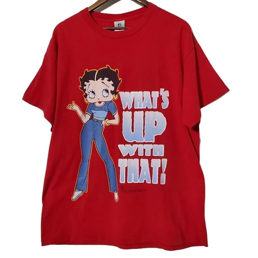 Vintage Betty Boop T Shirt Size L Red Whats Up With That Y2K 2000 Freeze